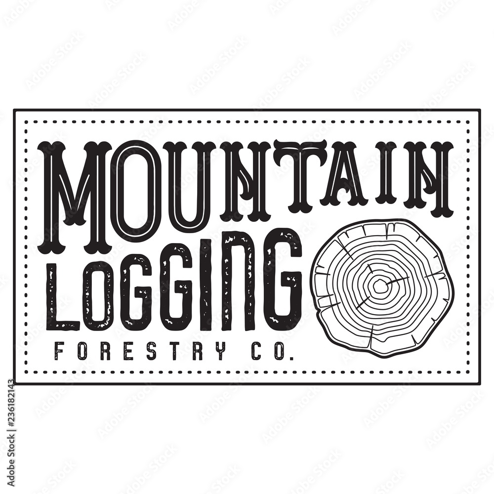Vector Textured Retro Outdoor Mountain Logging Forestry Company Patch Logo  in Black & White. Stock Vector | Adobe Stock
