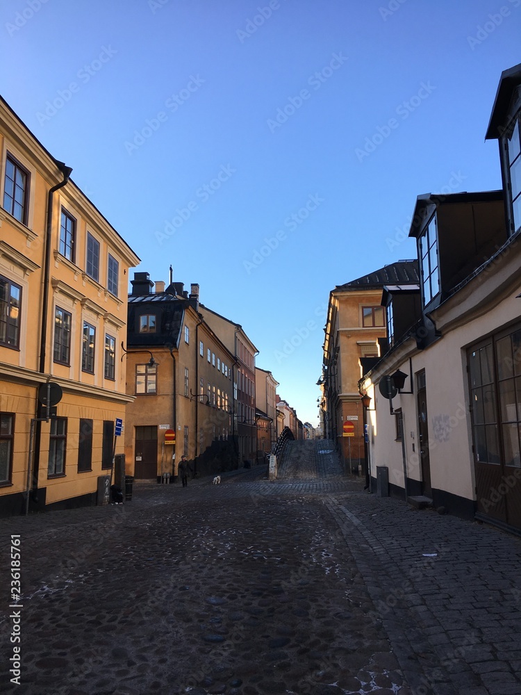 Stockholm Street with clear blue skies