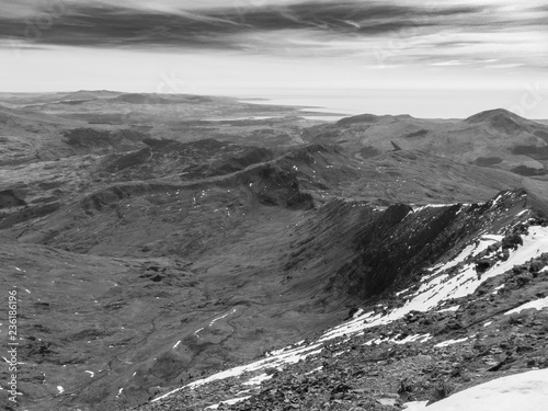 Looking West from the Peak of Snowdon, Snowdonia, Wales, UK