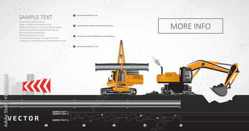Excavator and pipelayer, construction of underground communications.
