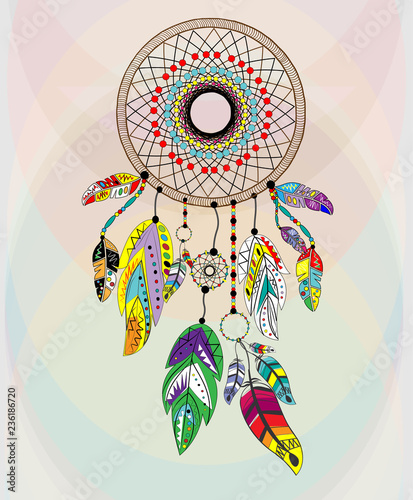 Dreamcatcher on a colorful background. Vector illustration.