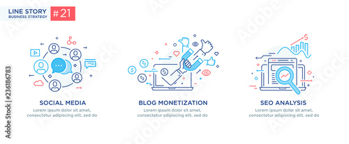 Set of illustrations concept with business concept. Workflow, growth, graphics. Business development, milestones, start-up. linear illustration Icons infographics. Landing page site print poster. Line