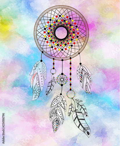 Dreamcatcher on a colorful background. Vector illustration.