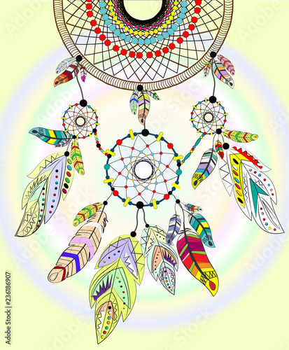 Dreamcatcher on a colorful background. Vector illustration.