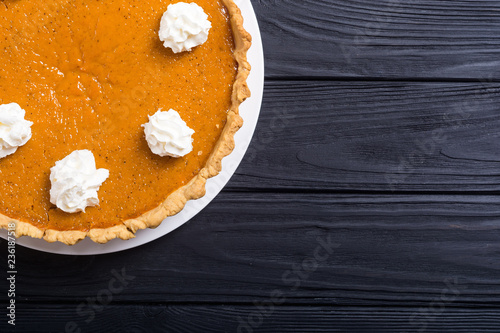 Homemade american traditional pumpkin pie photo