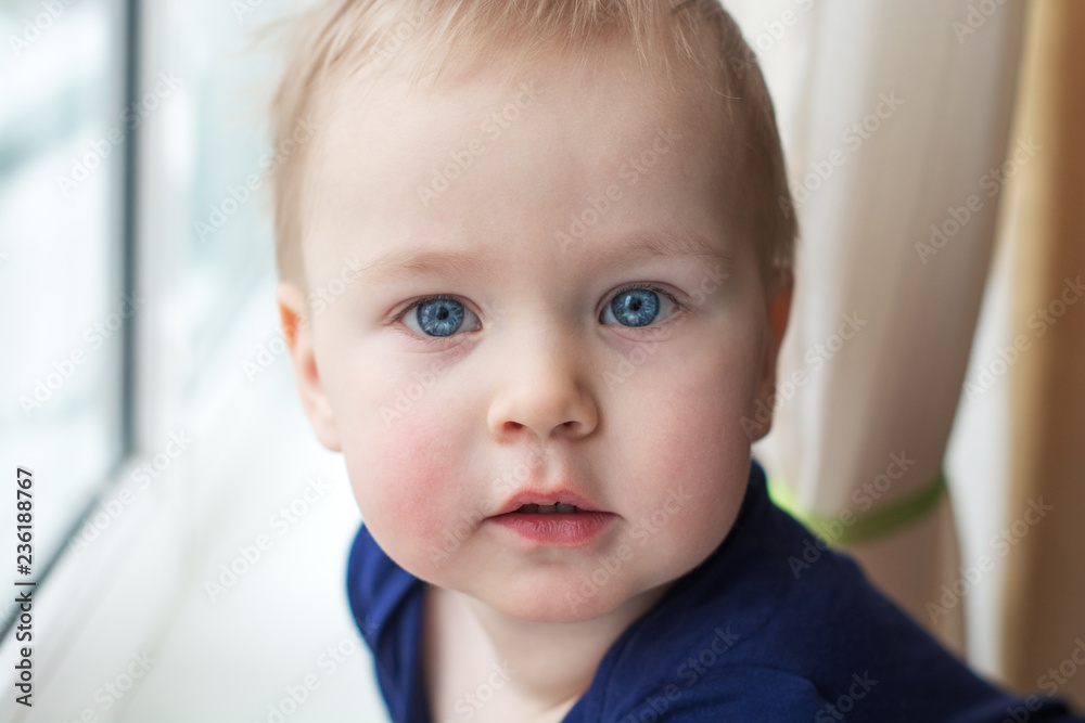 portrait insightful look blue eyes boy two years old portrait insightful look blue eyes boy two years old