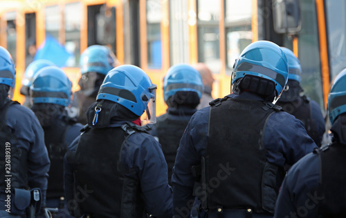 riot deployment of the Italian police during a demonstration photo