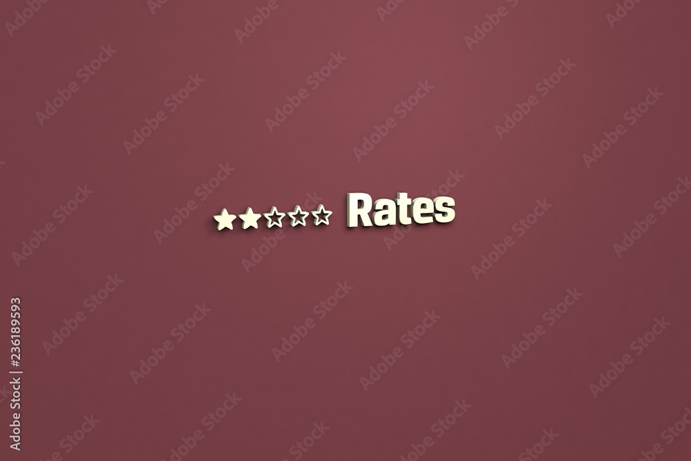 Illustration of Rates with light text on brown background