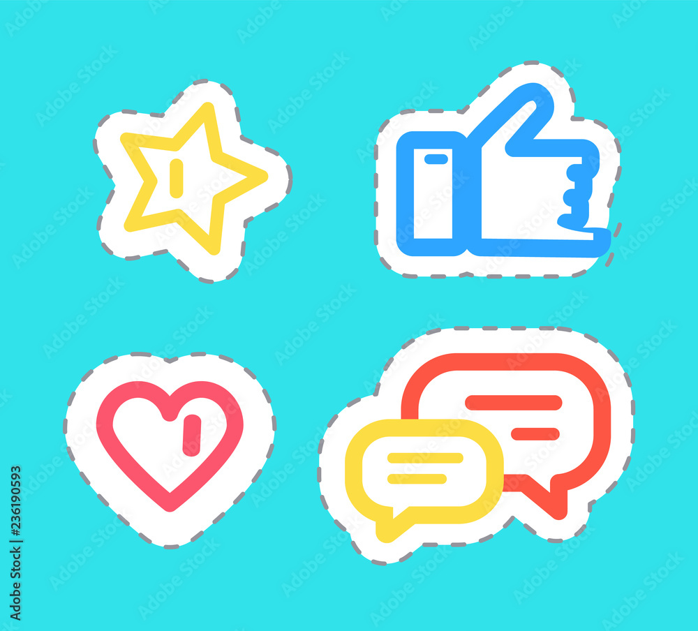 Like and Thumb Up Stickers Set Isolated Vector Like and Thumb Up Stickers Set Isolated Vector