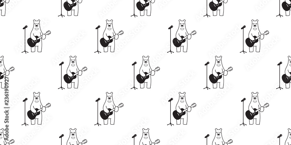 Fototapeta premium Bear seamless pattern vector polar bear guitar sing scarf isolated cartoon illustration tile background repeat wallpaper