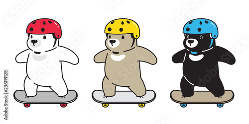 Bear vector polar bear skateboard skating helmet cartoon character icon logo illustration doodle