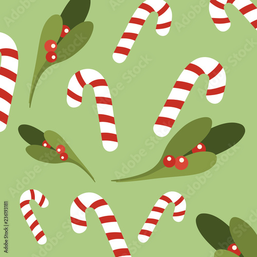 Christmas sweetmeats green background vector seamless pattern
