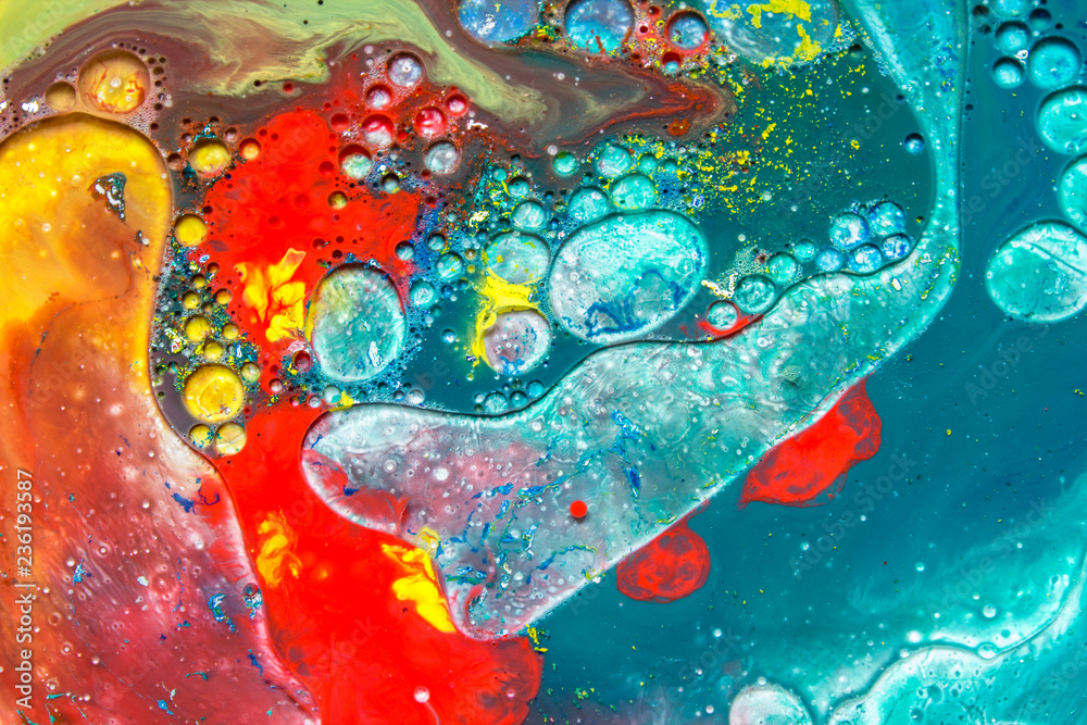 Fototapeta premium Colorful bubble acrylic paints, colorful paint drops, abstract colorful background