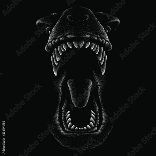 The Vector logo dragon for T-shirt design or outwear.  Hunting style dragon background.