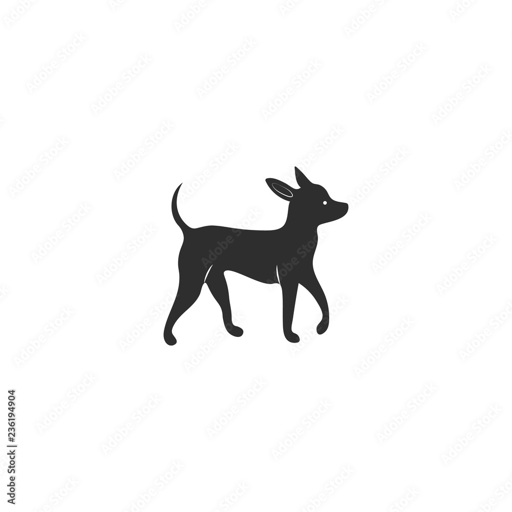 Vector illustration. Flat style icon of russian toy terrier for different design. Cute family dog. Simple silhouette pictogram.