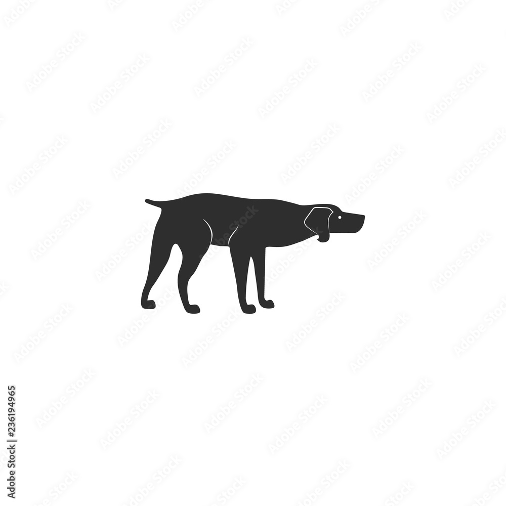 Vector illustration. Flat style icon of weimaraner for different design. Cute hunting dog. Simple silhouette pictogram for different design.