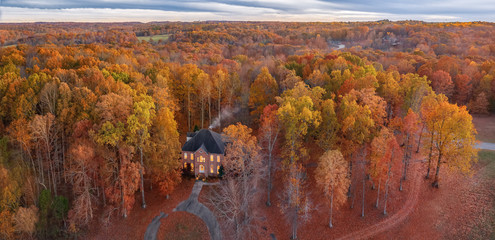Fall home drone shot