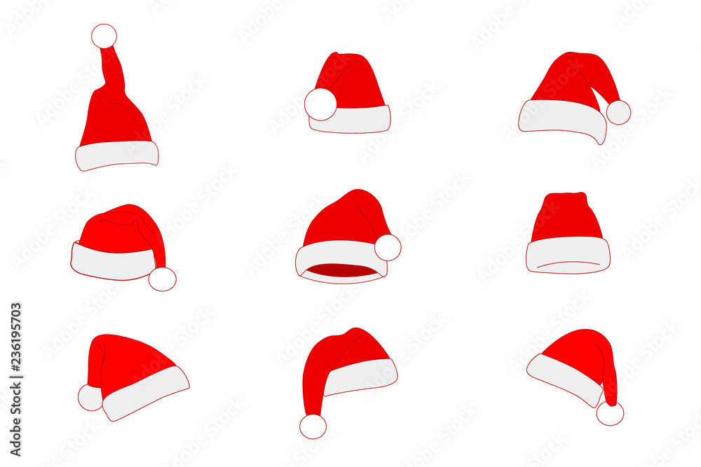 Set Red Santa hat, simple flat design. Vector Set Red Santa hat, simple flat design. Vector