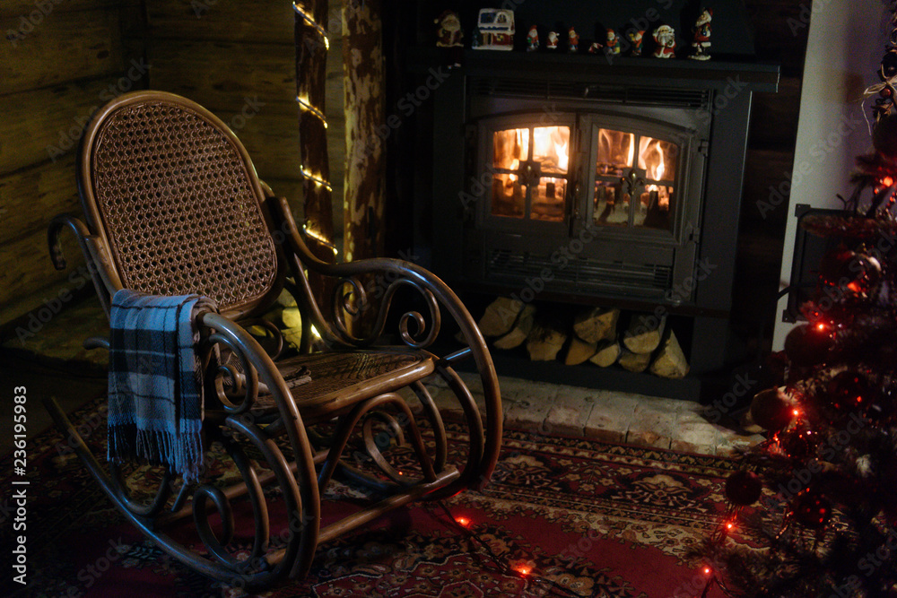 rocking chair in a cozy New Year's atmosphere