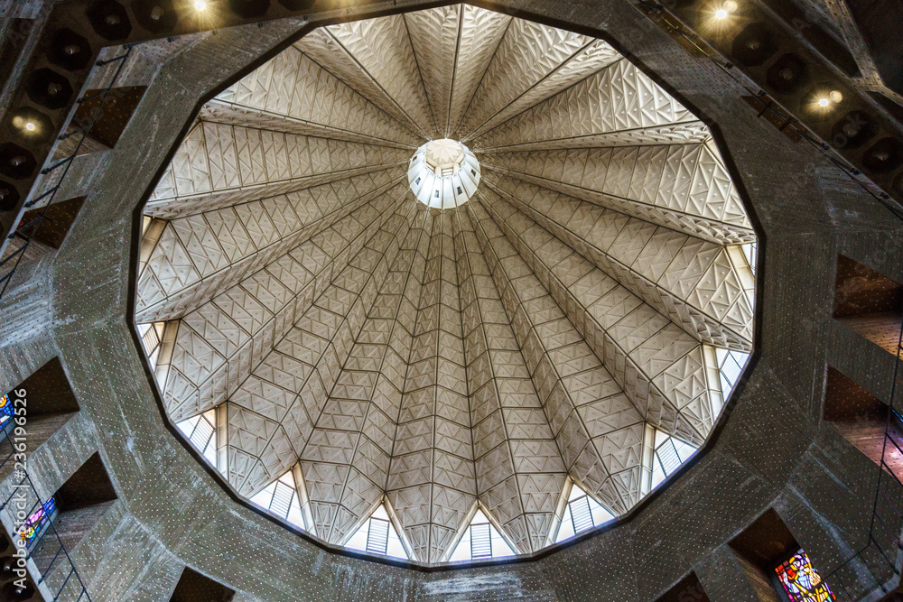 Nazareth, Israel - March 18, 2018: the Dome in the Basilica of the Annunciation, bottom view.