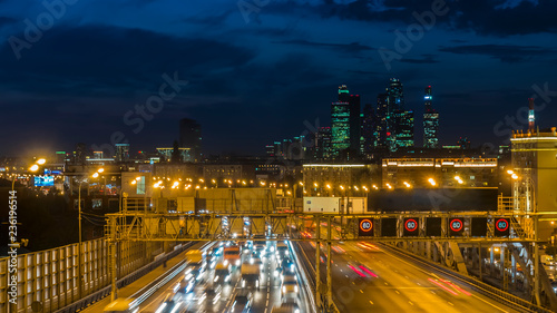 night traffic jam on the urban thoroughfare   and road junction
