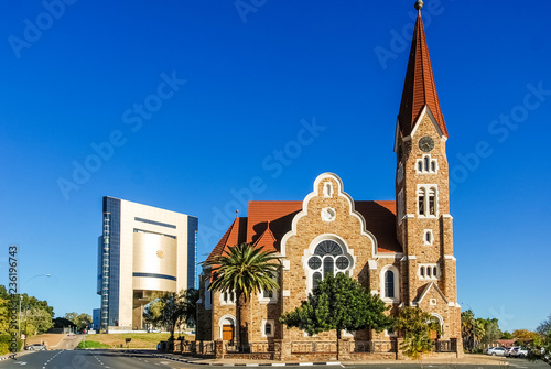 Bild auf Leinwand The Independence Memorial Museum and the Christ Church (or Christuskirche) is a