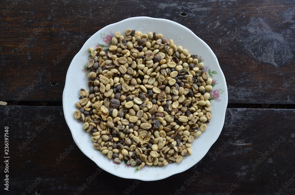 Plate of Coffee Beans Prior to Roasting - Salento, Colombia Plate of Coffee Beans Prior to Roasting - Salento, Colombia