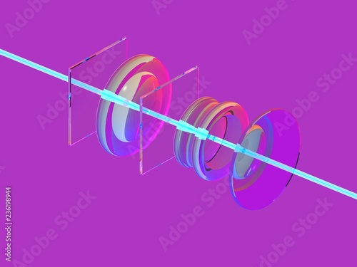 Fantasy optical scheme, 3d rendering on magenta pink, copy-space photo