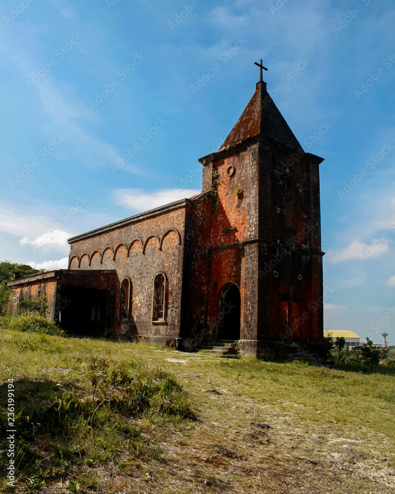 The ruins of the Old Catholic Church at Bokor Mountain, a colonial French hill station in southern Cambodia, near Kep and Kampot 
