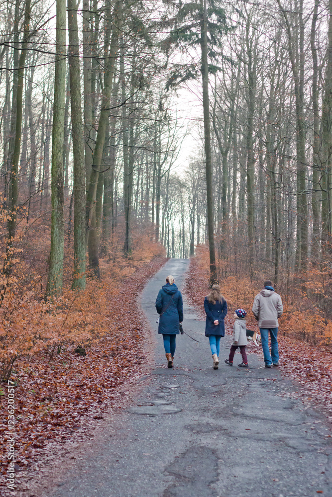 Fototapeta premium Familie beim spazieren gehen im Herbst im Wald