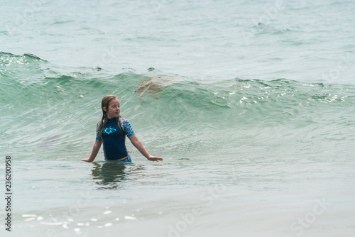 girl with wave at beach © Rob