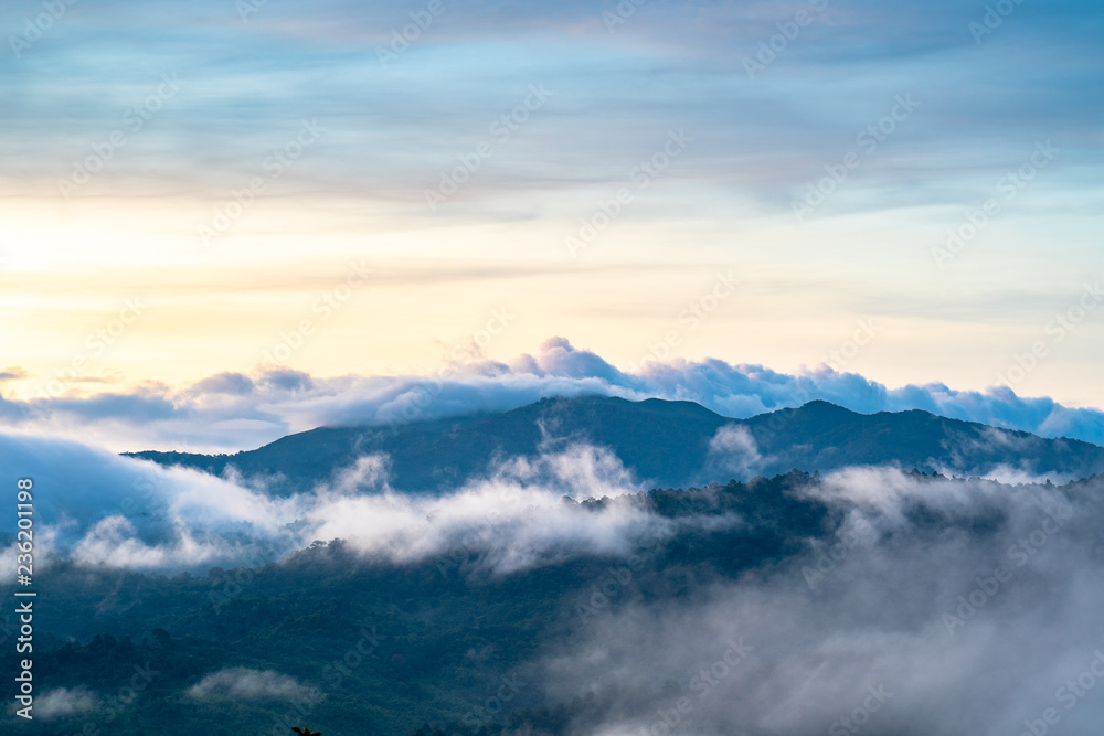 Mountains and fog in the morning. Mountains and fog in the morning.