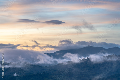 Mountains and fog in the morning.