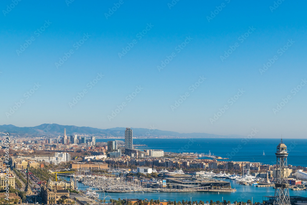 Aerial View Barcelona Harbor, Spain