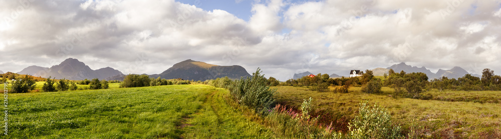 Grass and mountains landscape at Leknes, Norway. Grass and mountains landscape at Leknes, Norway.