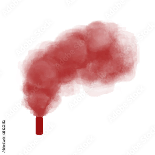 Realistic burning red hand hold color smoke firework vector illustration. Exclusive holiday item for websites, web design, mobile app