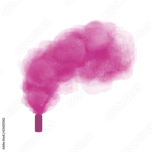 Realistic burning pink hand hold color smoke firework vector illustration. Exclusive holiday item for websites, web design, mobile app