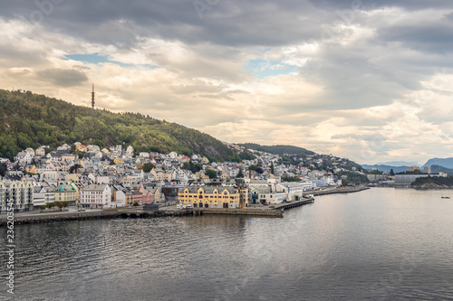 View of the Port of Alesund in the evening at summer, Norway.