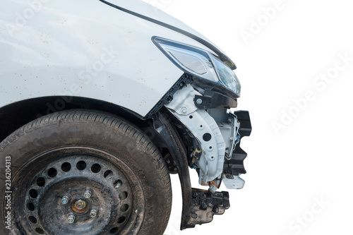 Car crash from car accident on the road on the road. Isolated on white background with clipping path
