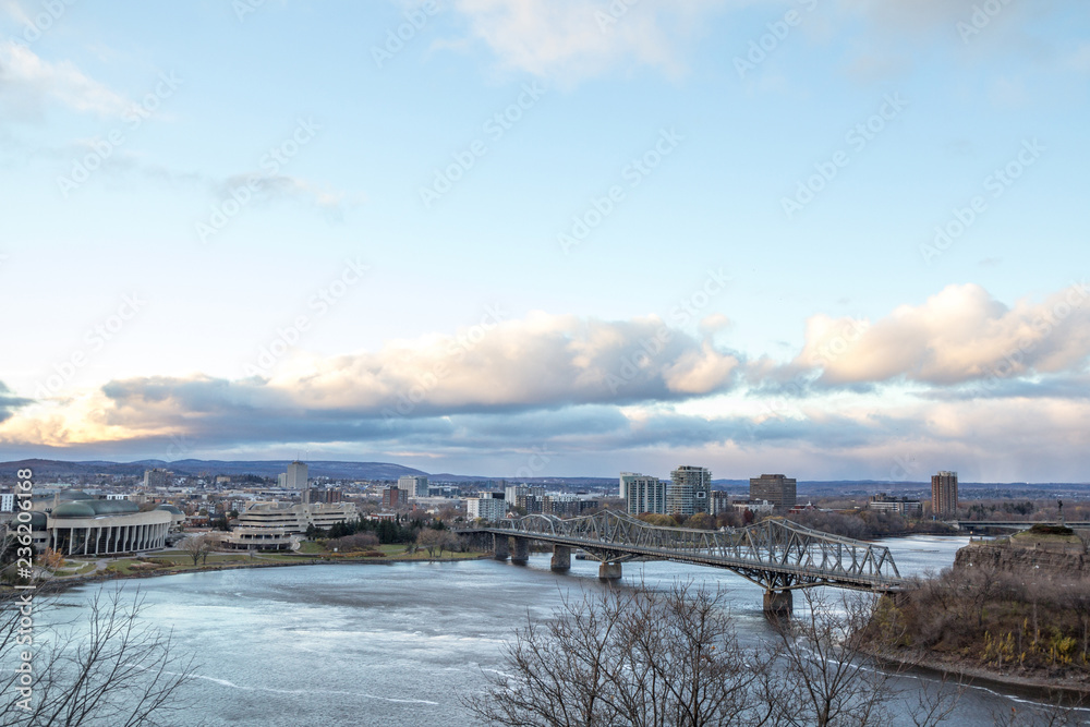 Panorama of Gatineau Hull, in Quebec, facing Ottawa, Ontario, and the