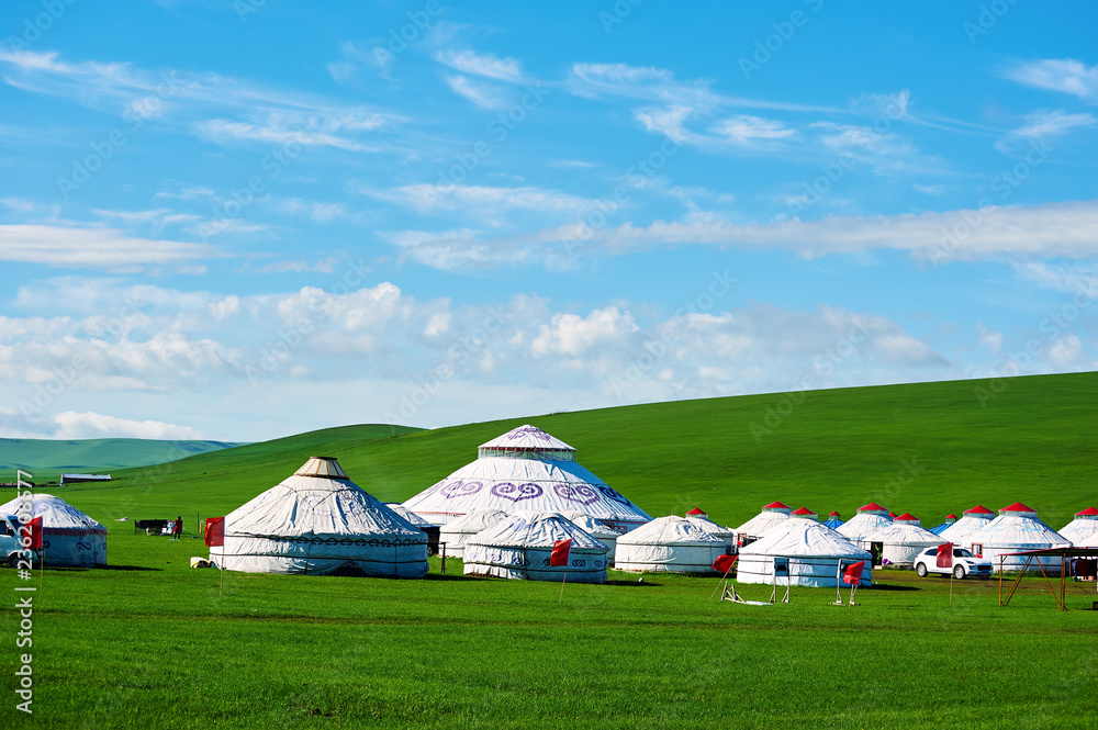 Mongolia yurts in the summer grassland of Hulunbuir, China