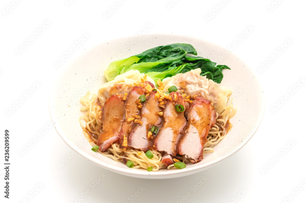 egg noodle with red roasted pork and wonton - Asian food style egg noodle with red roasted pork and wonton - Asian food style