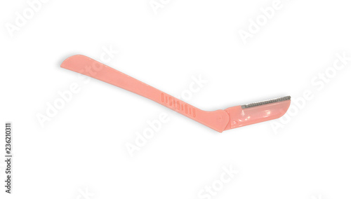 An eyebrow knife, green razor isolated on white background.