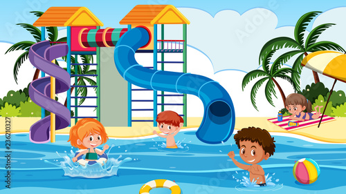Children playing at water park