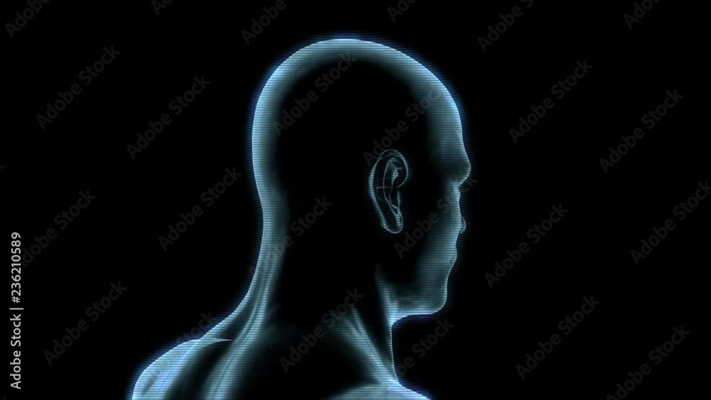 Heads up display element of a holographic man rotating (Loop). Heads up display element of a holographic man rotating (Loop).