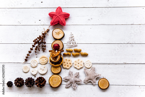 Set of christmas things on a wooden background