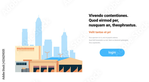 Global logistics network terminal delivery stock loading warehouse international shipping concept cityscape background flat horizontal copy space vector illustration