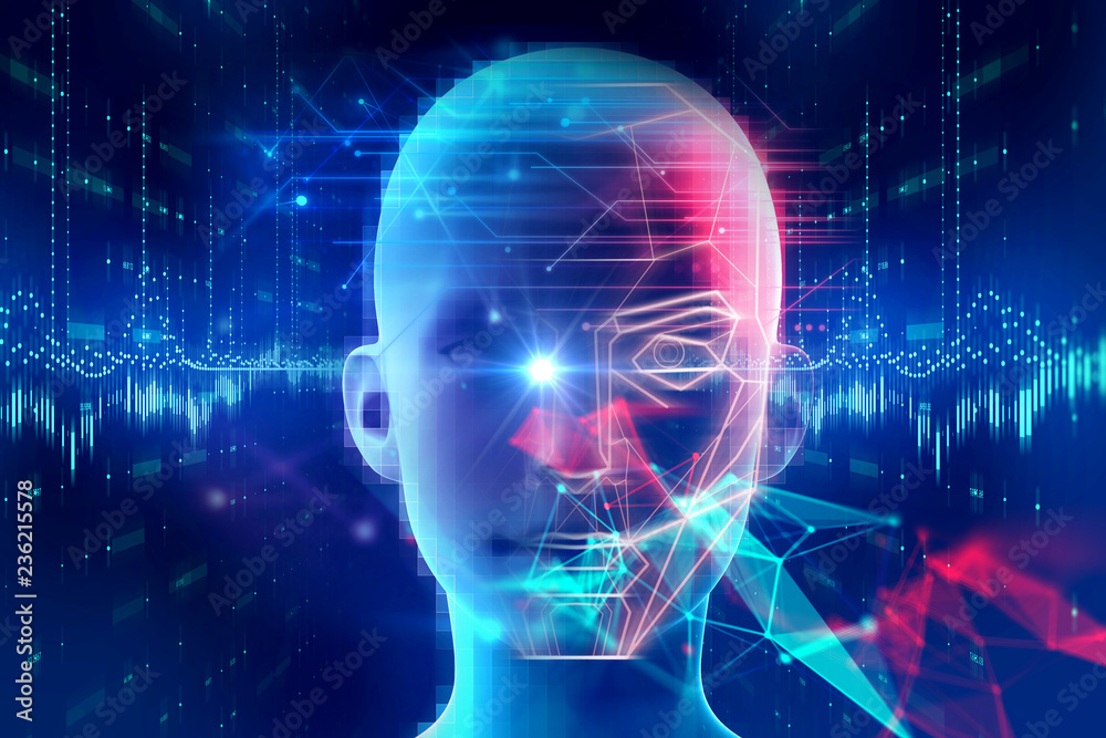 Face detection and recognition of digital human 3d illustration. Face detection and recognition of digital human 3d illustration.