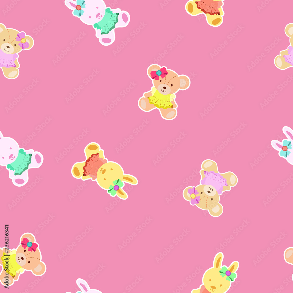seamless background created by animals doll