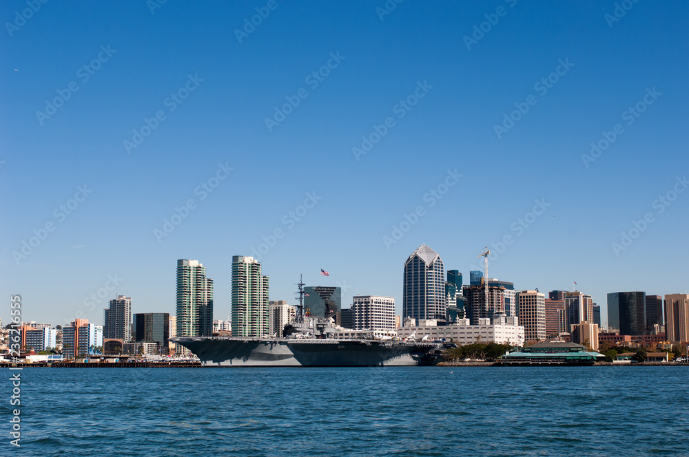 downtown san diego with uss midway